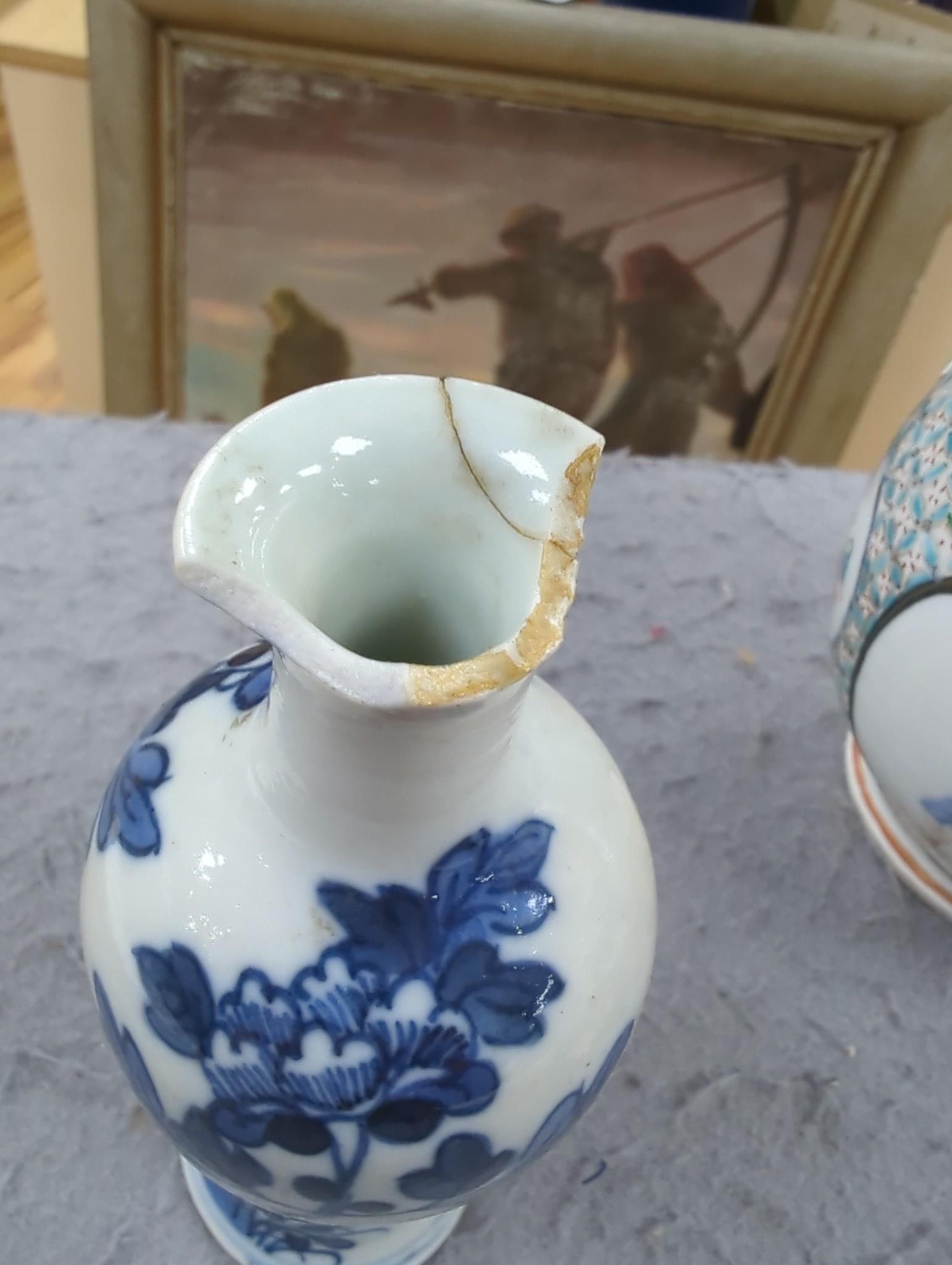 A group of eight items of Chinese ceramics, some damage